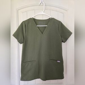 Figs Olive V-Neck Scrub Top with Figs Olive Pants